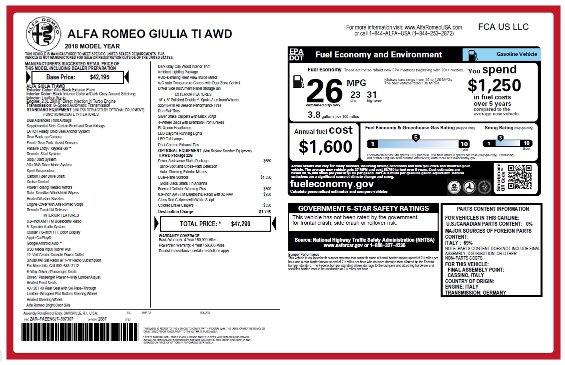 New 2018 Alfa Romeo Giulia Ti Q4 for sale Sold at Alfa Romeo of Westport in Westport CT 06880 1