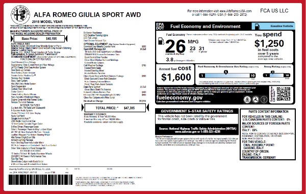 New 2018 Alfa Romeo Giulia Sport Q4 for sale Sold at Alfa Romeo of Westport in Westport CT 06880 2