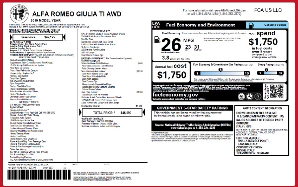 New 2019 Alfa Romeo Giulia Ti Q4 for sale Sold at Alfa Romeo of Westport in Westport CT 06880 26