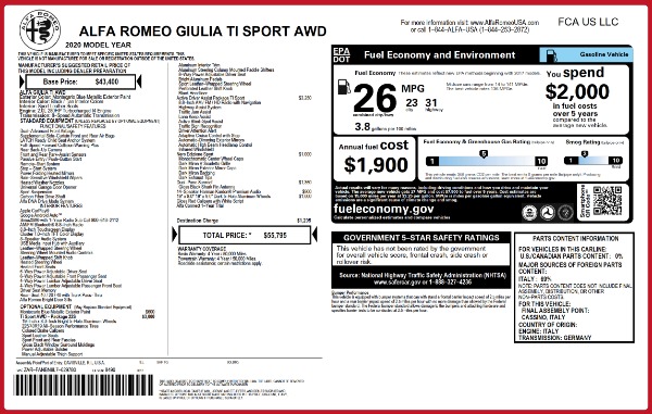 New 2020 Alfa Romeo Giulia Ti Sport Q4 for sale Sold at Alfa Romeo of Westport in Westport CT 06880 2