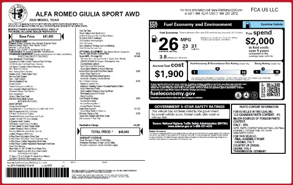New 2020 Alfa Romeo Giulia Sport Q4 for sale Sold at Alfa Romeo of Westport in Westport CT 06880 2