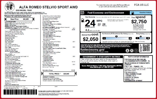 New 2020 Alfa Romeo Stelvio Sport Q4 for sale $50,945 at Alfa Romeo of Westport in Westport CT 06880 2