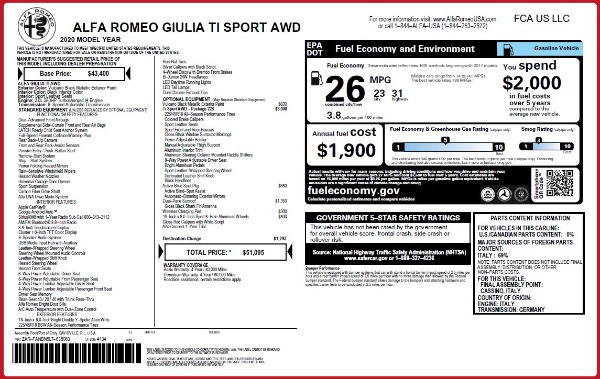 New 2020 Alfa Romeo Giulia Ti Sport Q4 for sale Sold at Alfa Romeo of Westport in Westport CT 06880 2