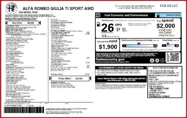 New 2020 Alfa Romeo Giulia Ti Sport Q4 for sale $51,095 at Alfa Romeo of Westport in Westport CT 06880 2