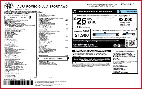 New 2020 Alfa Romeo Giulia Sport Q4 for sale Sold at Alfa Romeo of Westport in Westport CT 06880 2