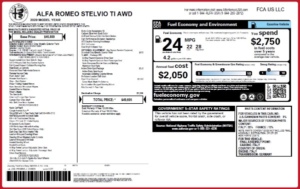 New 2020 Alfa Romeo Stelvio Ti Q4 for sale $49,695 at Alfa Romeo of Westport in Westport CT 06880 2