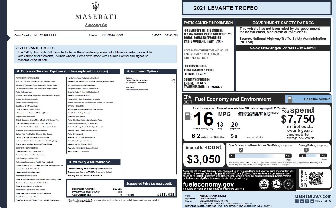 Used 2021 Maserati Levante Trofeo for sale $65,900 at Alfa Romeo of Westport in Westport CT 06880 1