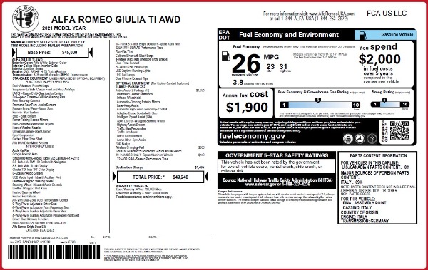 New 2021 Alfa Romeo Giulia Ti Q4 for sale Sold at Alfa Romeo of Westport in Westport CT 06880 2