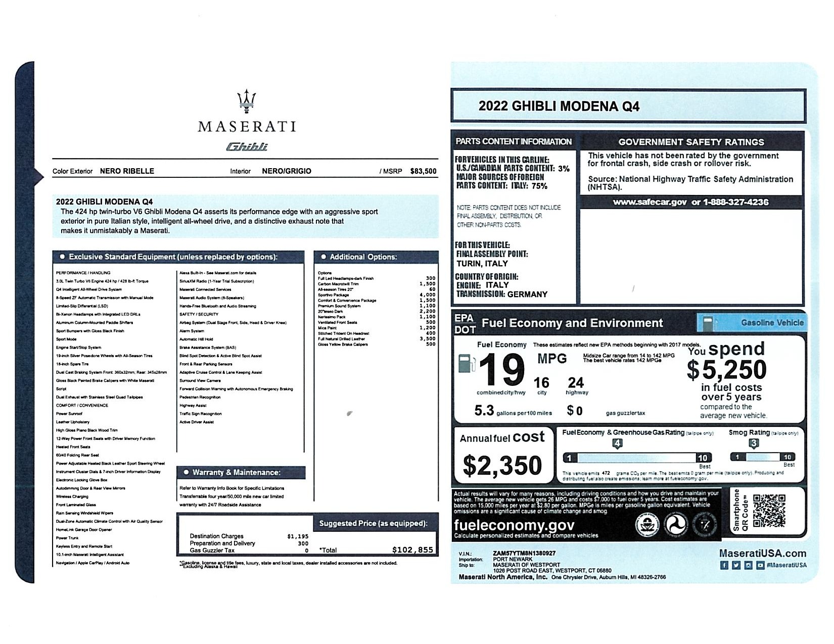 New 2022 Maserati Ghibli Modena Q4 for sale Sold at Alfa Romeo of Westport in Westport CT 06880 1