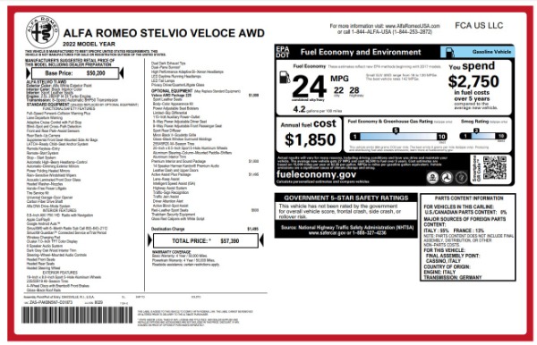 New 2022 Alfa Romeo Stelvio Veloce for sale $57,390 at Alfa Romeo of Westport in Westport CT 06880 20