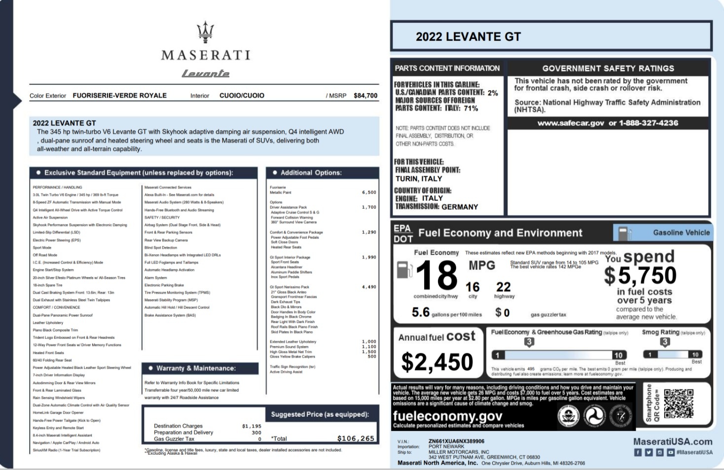 New 2022 Maserati Levante GT for sale $106,265 at Alfa Romeo of Westport in Westport CT 06880 1
