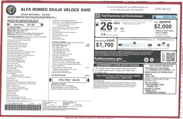New 2022 Alfa Romeo Giulia Veloce for sale $55,220 at Alfa Romeo of Westport in Westport CT 06880 26