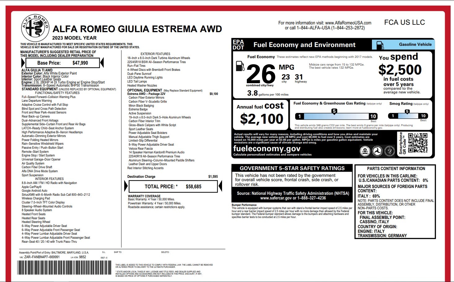 Used 2023 Alfa Romeo Giulia Estrema for sale Call for price at Alfa Romeo of Westport in Westport CT 06880 1