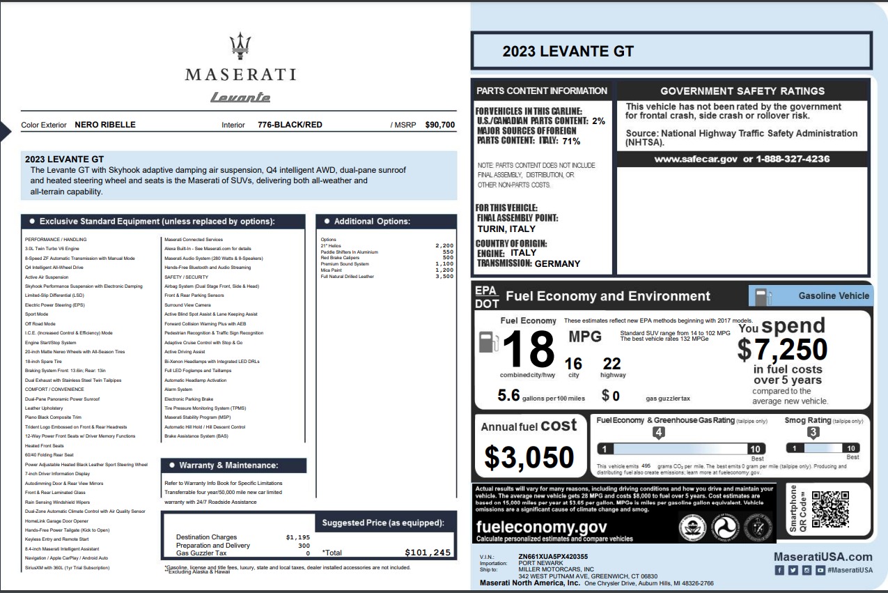 Used 2023 Maserati Levante GT for sale Call for price at Alfa Romeo of Westport in Westport CT 06880 1