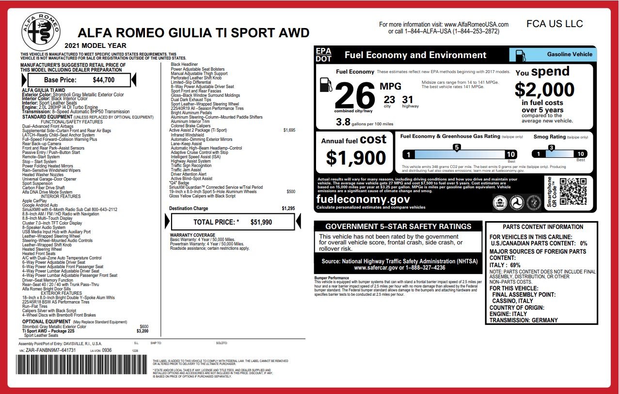 Used 2021 Alfa Romeo Giulia Ti Sport for sale $39,900 at Alfa Romeo of Westport in Westport CT 06880 1