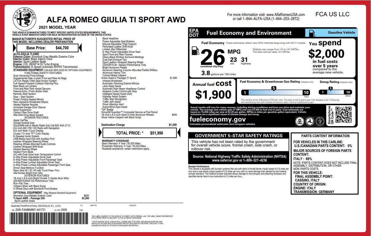 Used 2021 Alfa Romeo Giulia Ti Sport for sale Sold at Alfa Romeo of Westport in Westport CT 06880 1