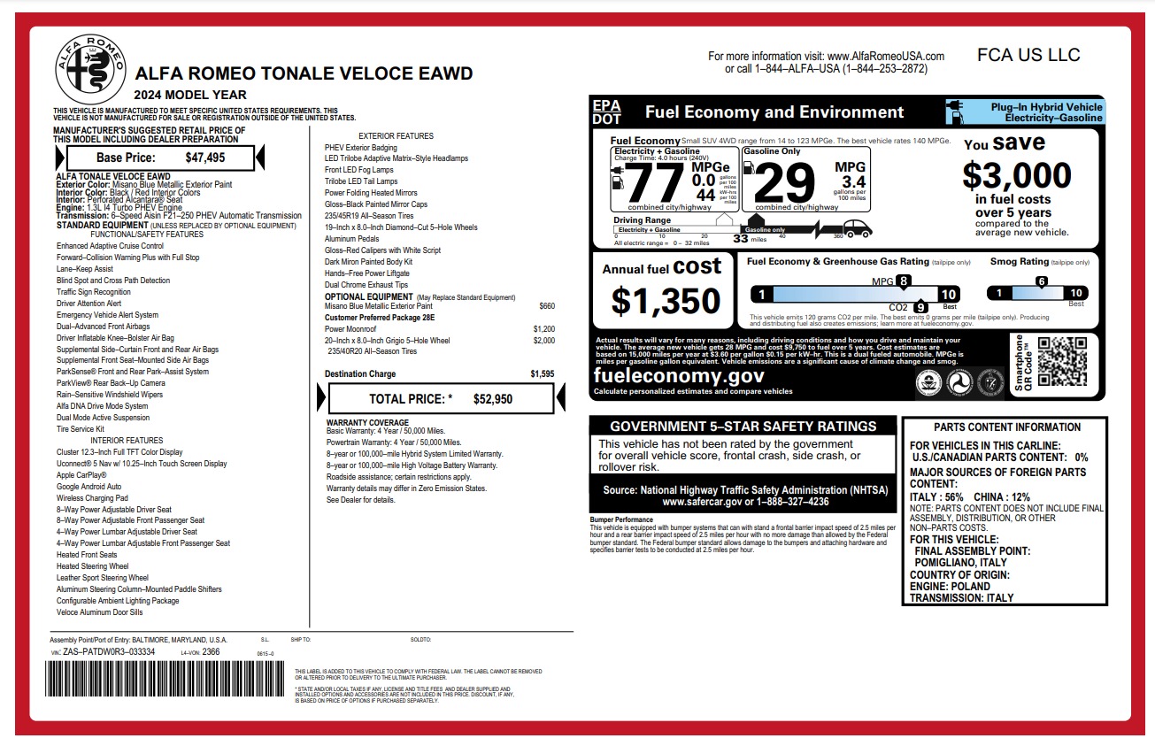 Used 2024 Alfa Romeo Tonale Veloce for sale $28,900 at Alfa Romeo of Westport in Westport CT 06880 1