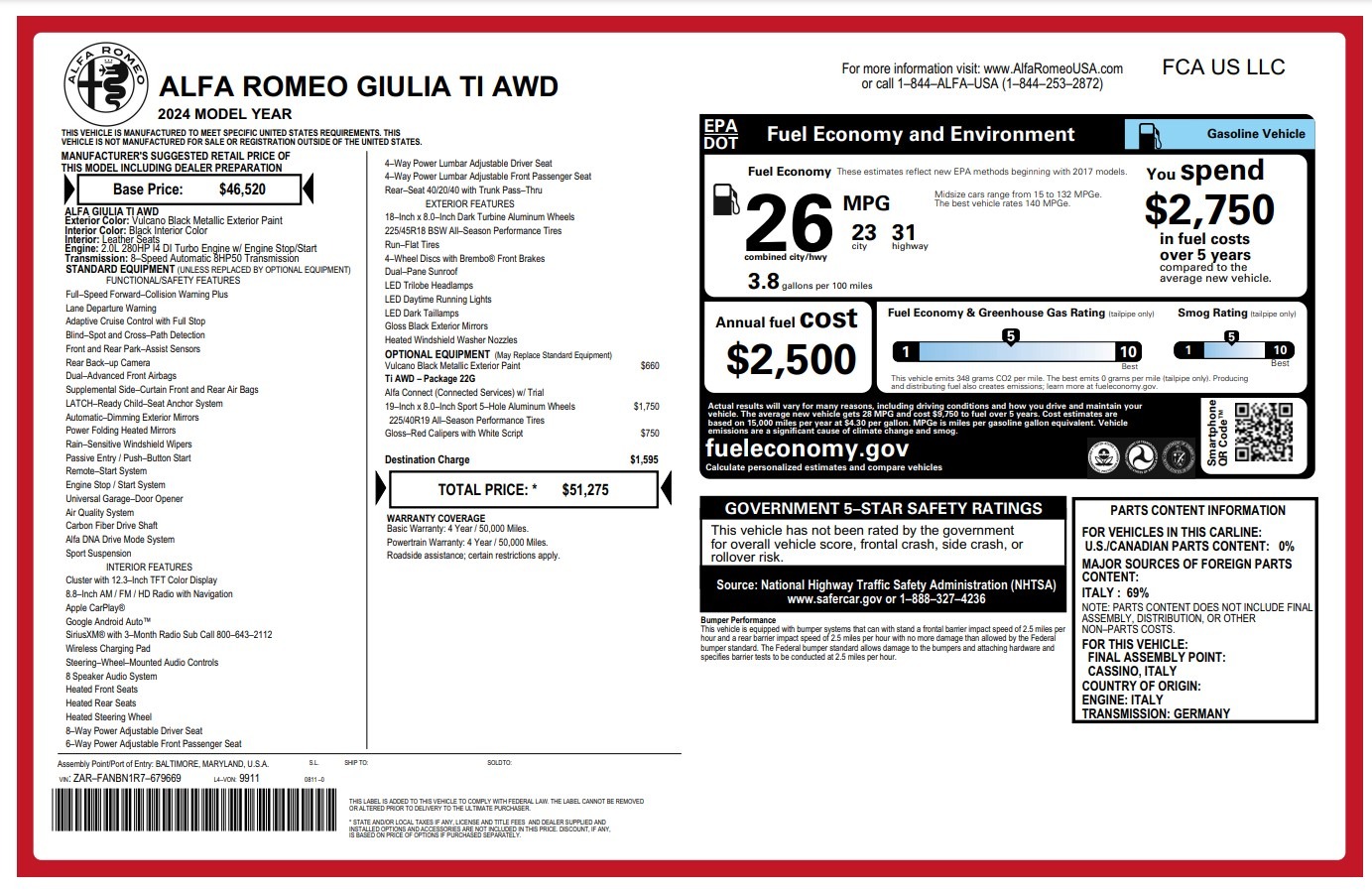New 2024 Alfa Romeo Giulia Ti for sale $51,275 at Alfa Romeo of Westport in Westport CT 06880 1