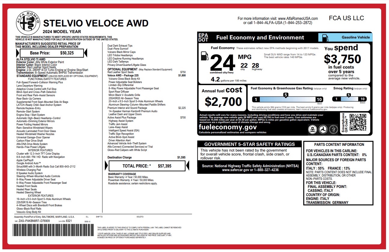 New 2024 Alfa Romeo Stelvio Veloce for sale Sold at Alfa Romeo of Westport in Westport CT 06880 1