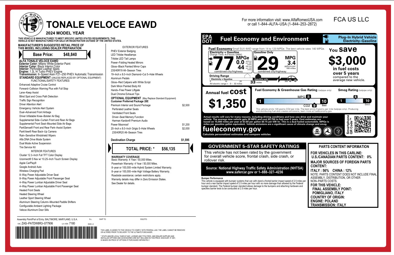 New 2024 Alfa Romeo Tonale Veloce for sale Sold at Alfa Romeo of Westport in Westport CT 06880 1