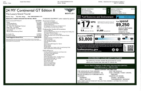 New 2024 Bentley Continental GT Edition 8 for sale $245,230 at Alfa Romeo of Westport in Westport CT 06880 28