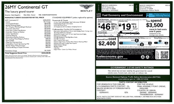 New 2026 Bentley Continental GT for sale $335,620 at Alfa Romeo of Westport in Westport CT 06880 26