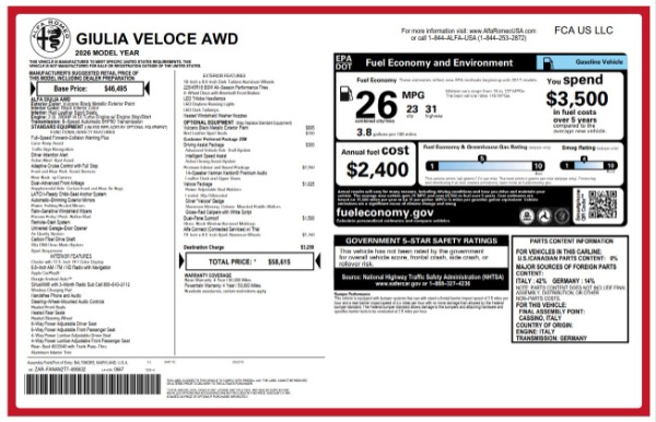 New 2026 Alfa Romeo Giulia VELOCE for sale $57,041 at Alfa Romeo of Westport in Westport CT 06880 26