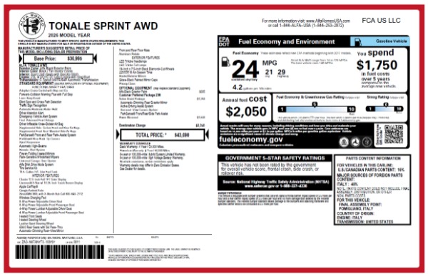 New 2026 Alfa Romeo Tonale Sprint for sale $43,210 at Alfa Romeo of Westport in Westport CT 06880 25