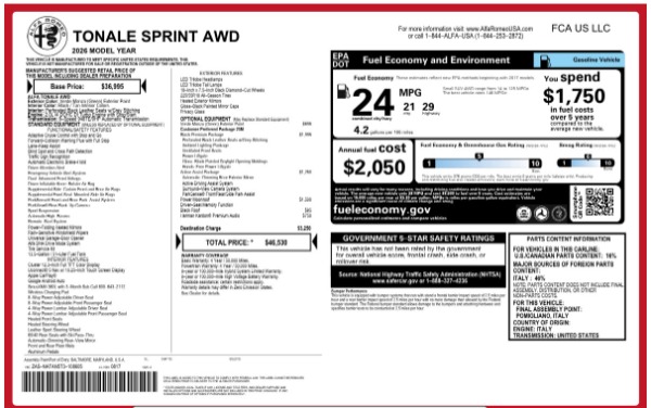 New 2026 Alfa Romeo Tonale Sprint for sale $46,530 at Alfa Romeo of Westport in Westport CT 06880 25