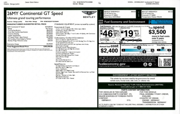 New 2026 Bentley Continental GT Speed for sale $382,950 at Alfa Romeo of Westport in Westport CT 06880 26
