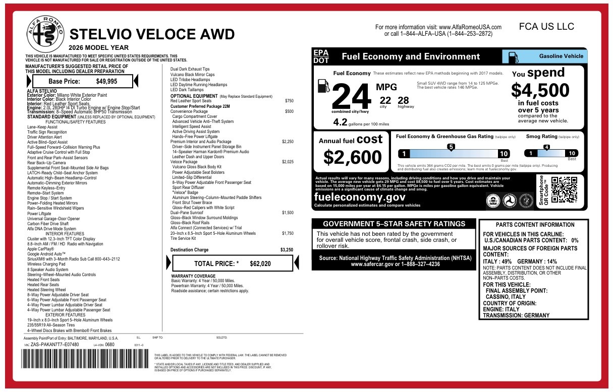 New 2026 Alfa Romeo Stelvio for sale $62,020 at Alfa Romeo of Westport in Westport CT 06880 1