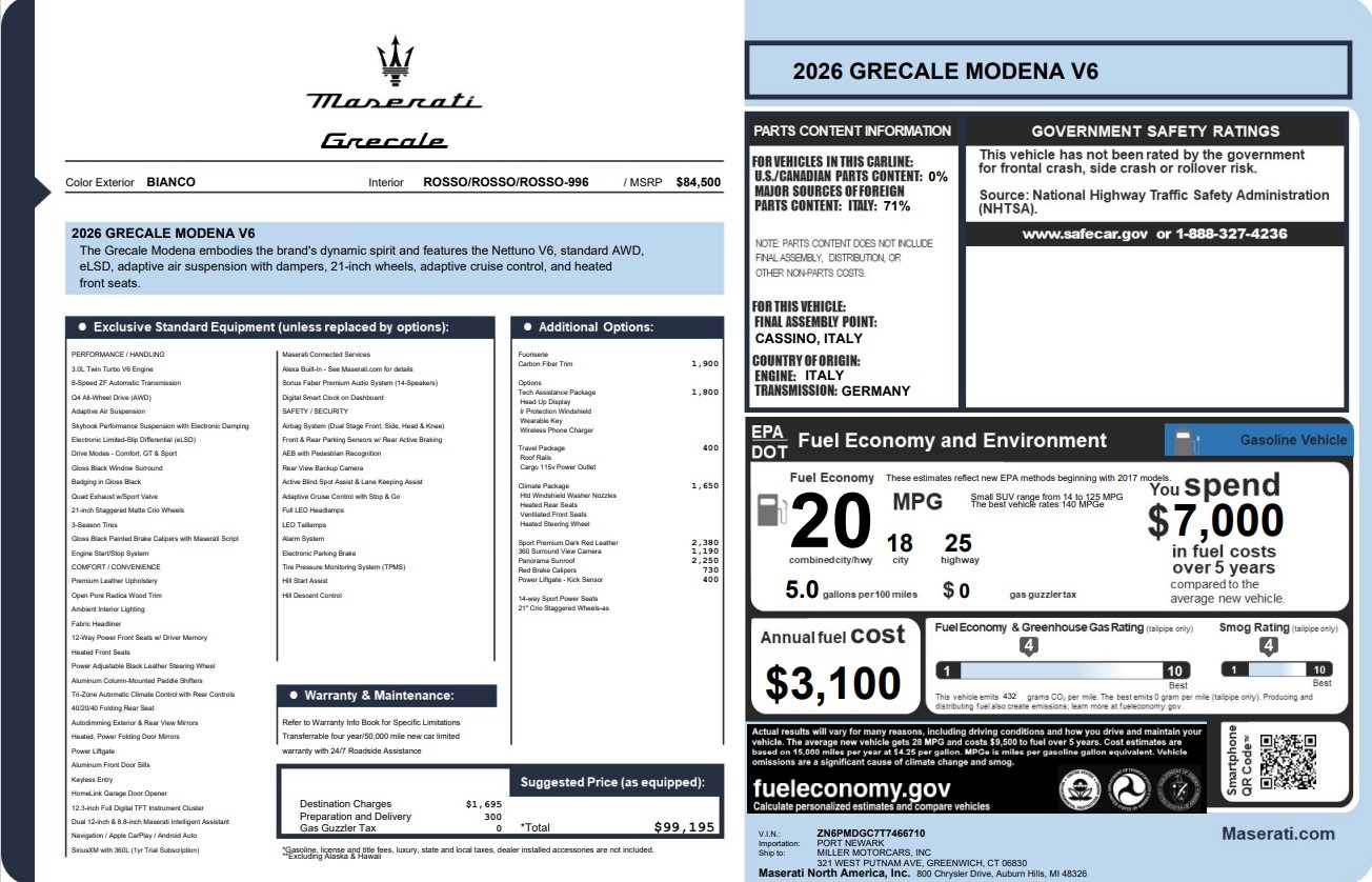 New 2026 Maserati Grecale Modena V6 for sale $99,195 at Alfa Romeo of Westport in Westport CT 06880 1