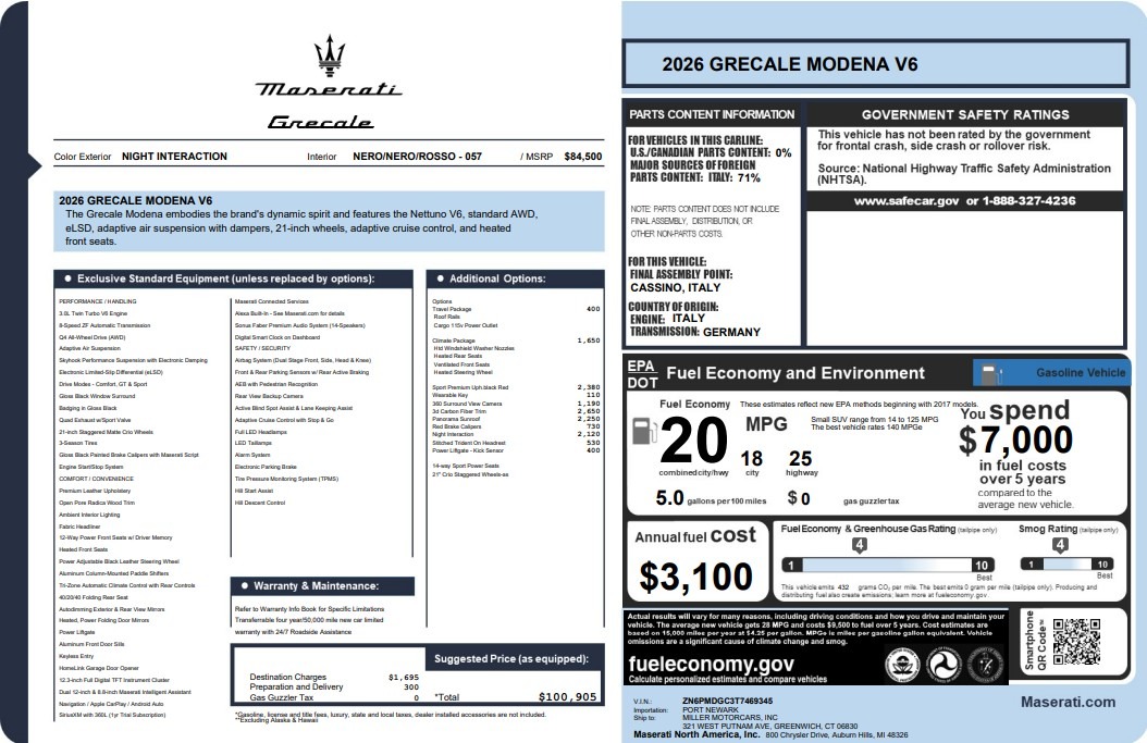 New 2026 Maserati Grecale Modena V6 for sale $100,905 at Alfa Romeo of Westport in Westport CT 06880 1