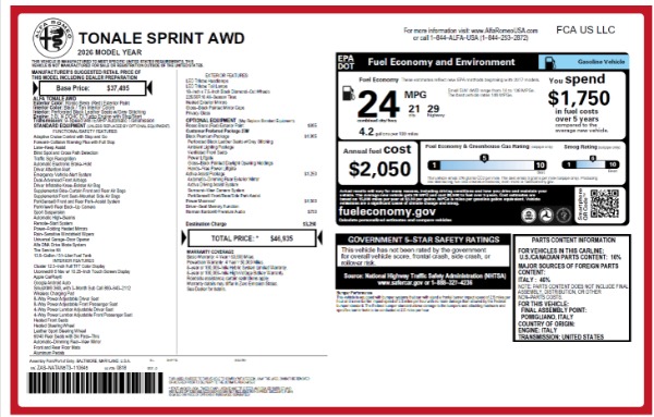 New 2026 Alfa Romeo Tonale Sprint for sale $46,935 at Alfa Romeo of Westport in Westport CT 06880 23