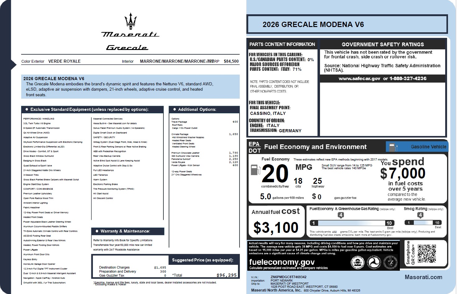 New 2026 Maserati Grecale Modena V6 for sale $96,295 at Alfa Romeo of Westport in Westport CT 06880 1