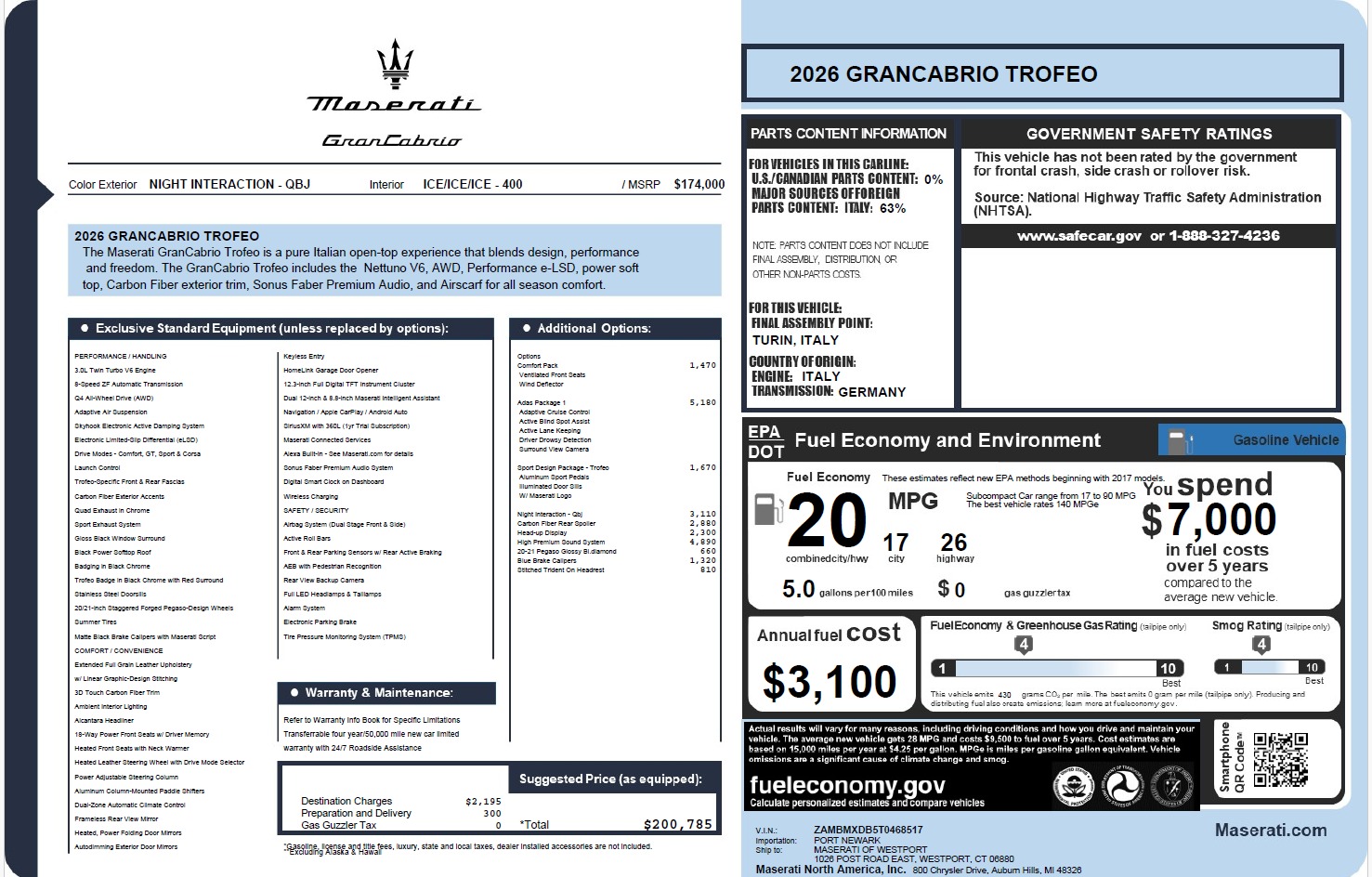 New 2026 Maserati GranCabrio Trofeo for sale $200,785 at Alfa Romeo of Westport in Westport CT 06880 1