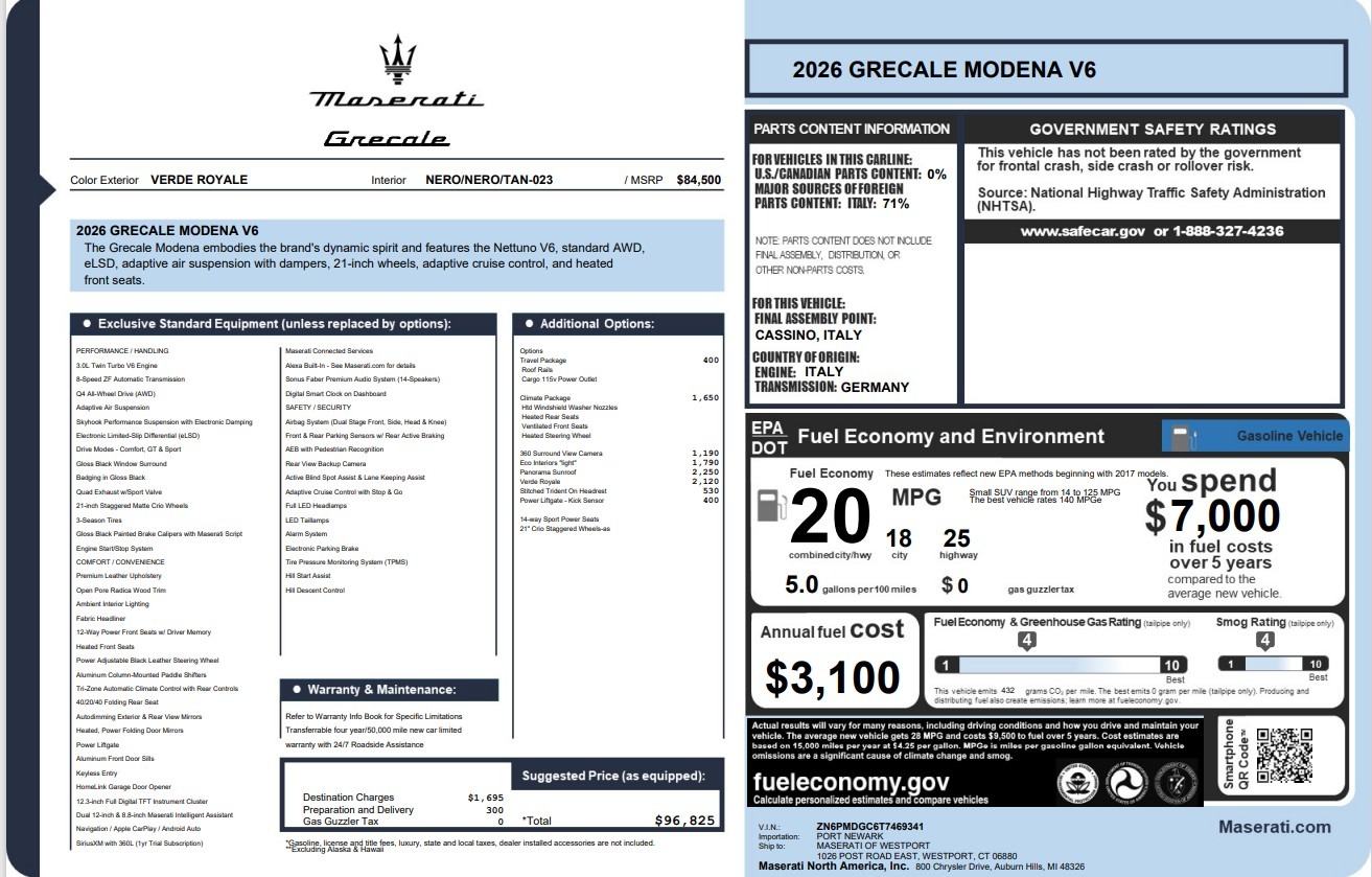 New 2026 Maserati Grecale Modena V6 for sale $96,825 at Alfa Romeo of Westport in Westport CT 06880 1