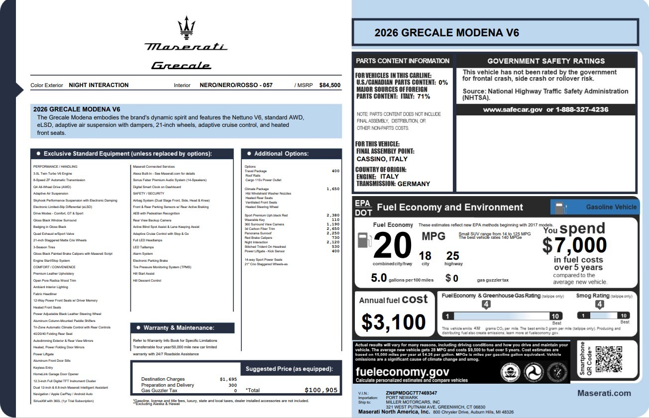 New 2026 Maserati Grecale Modena V6 for sale $100,905 at Alfa Romeo of Westport in Westport CT 06880 1