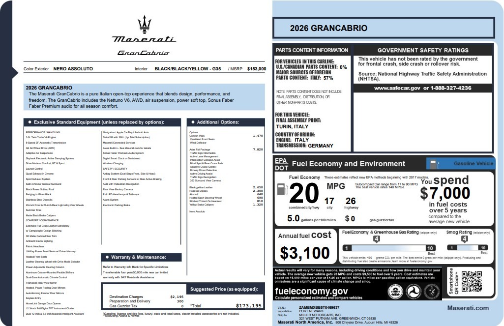 New 2026 Maserati GranCabrio for sale $173,195 at Alfa Romeo of Westport in Westport CT 06880 1