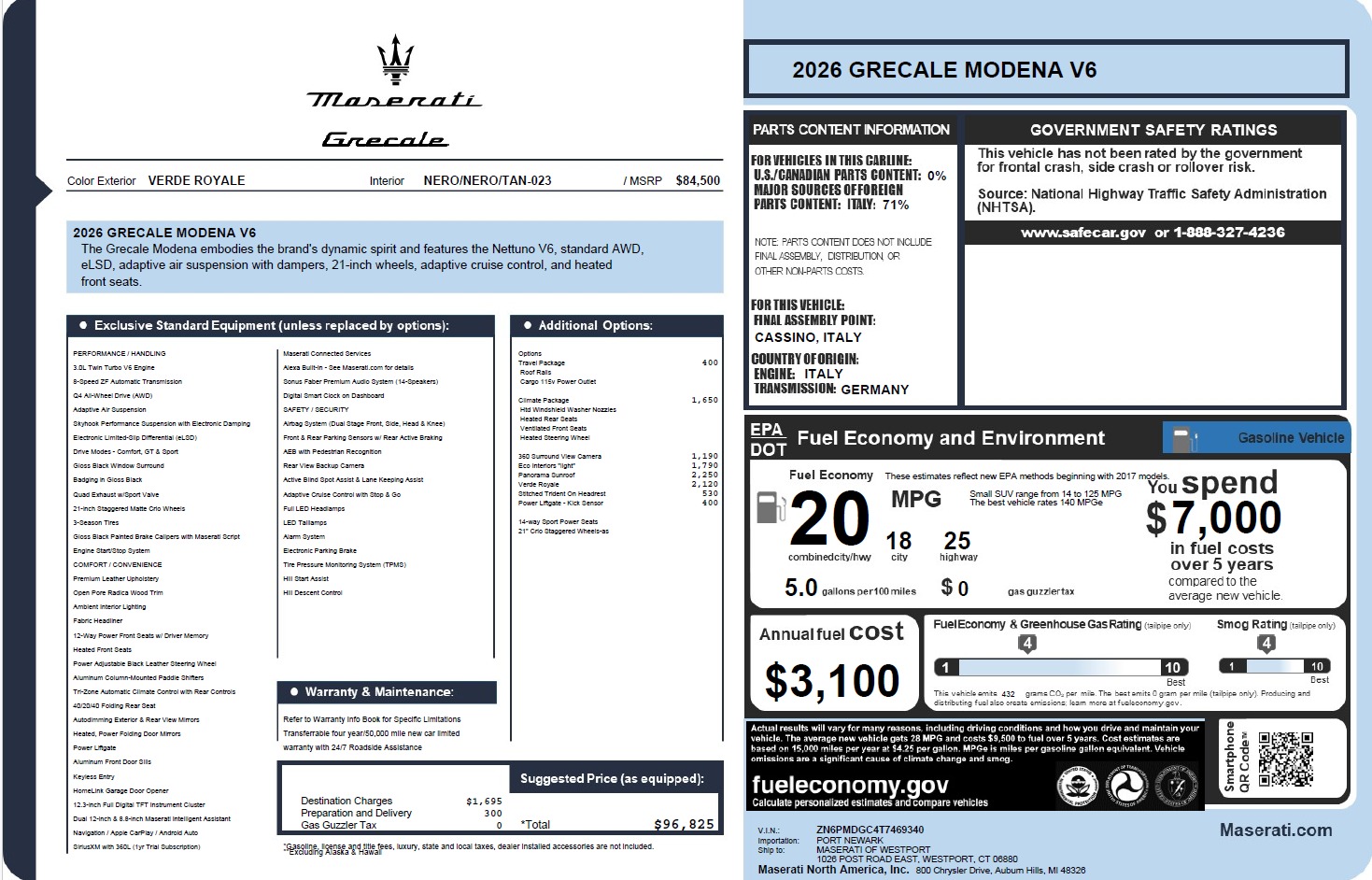 New 2026 Maserati Grecale Modena V6 for sale $96,825 at Alfa Romeo of Westport in Westport CT 06880 1