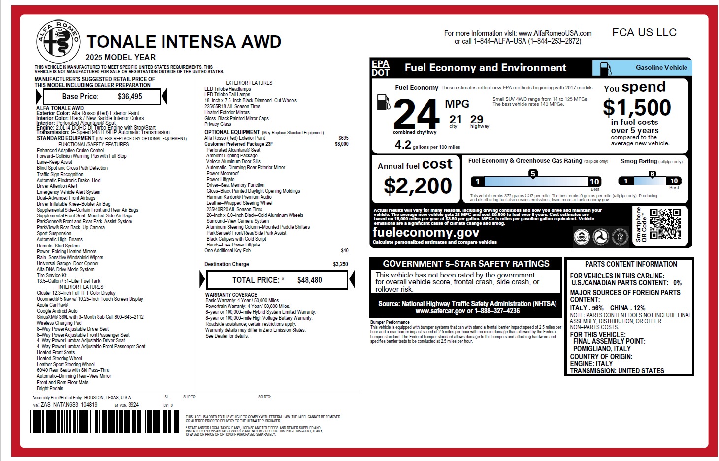 New 2025 Alfa Romeo Tonale Intensa for sale $48,480 at Alfa Romeo of Westport in Westport CT 06880 1