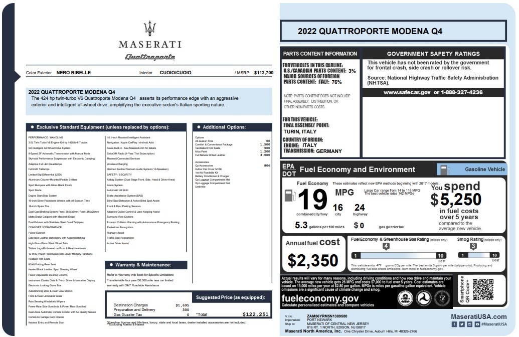 Used 2022 Maserati Quattroporte Modena Q4 for sale $52,900 at Alfa Romeo of Westport in Westport CT 06880 1