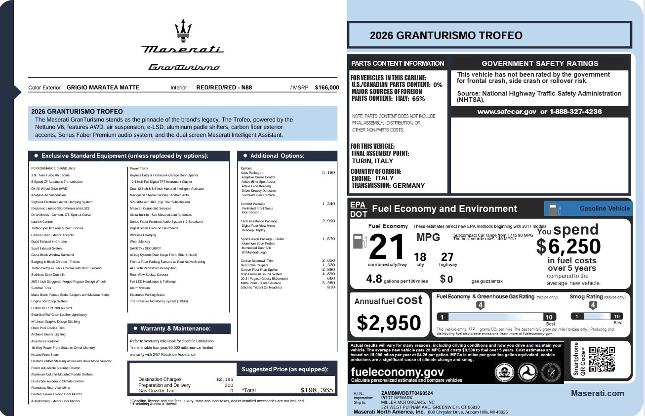 New 2026 Maserati GranTurismo Trofeo for sale $198,365 at Alfa Romeo of Westport in Westport CT 06880 1