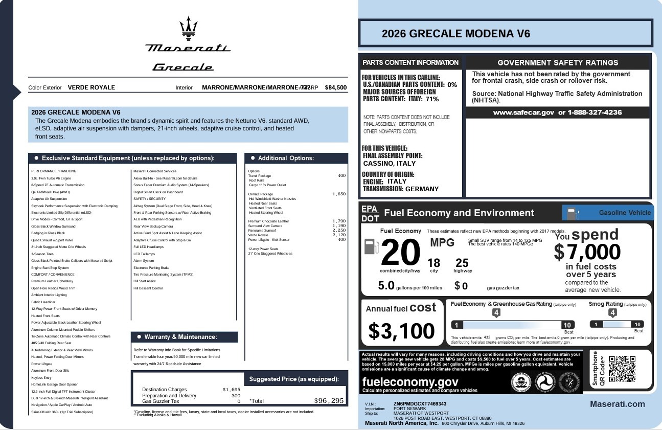 New 2026 Maserati Grecale Modena V6 for sale $96,295 at Alfa Romeo of Westport in Westport CT 06880 1