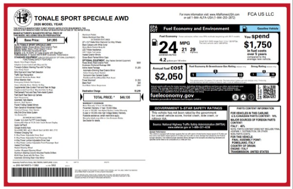 New 2026 Alfa Romeo Tonale Sport Speciale for sale $49,135 at Alfa Romeo of Westport in Westport CT 06880 25