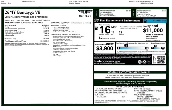 New 2026 Bentley Bentayga V8 for sale $244,330 at Alfa Romeo of Westport in Westport CT 06880 10