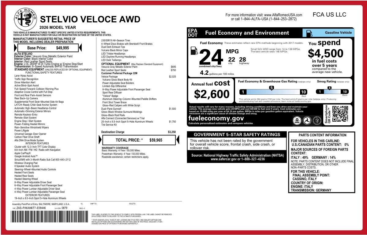 New 2026 Alfa Romeo Stelvio Veloce for sale $59,965 at Alfa Romeo of Westport in Westport CT 06880 1