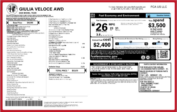New 2026 Alfa Romeo Giulia Veloce for sale $55,870 at Alfa Romeo of Westport in Westport CT 06880 26