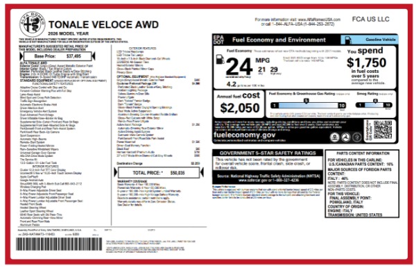 New 2026 Alfa Romeo Tonale Veloce for sale $50,035 at Alfa Romeo of Westport in Westport CT 06880 25