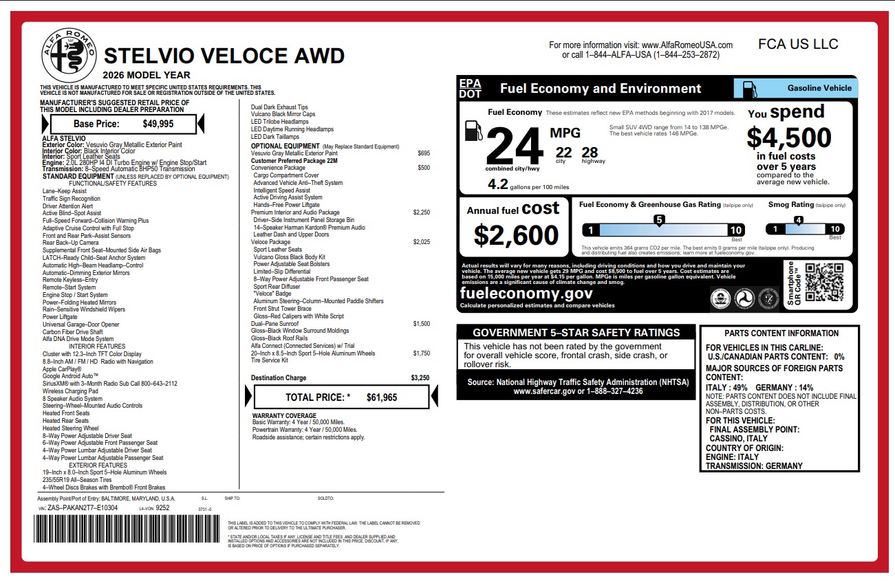 New 2026 Alfa Romeo Stelvio for sale $61,965 at Alfa Romeo of Westport in Westport CT 06880 1